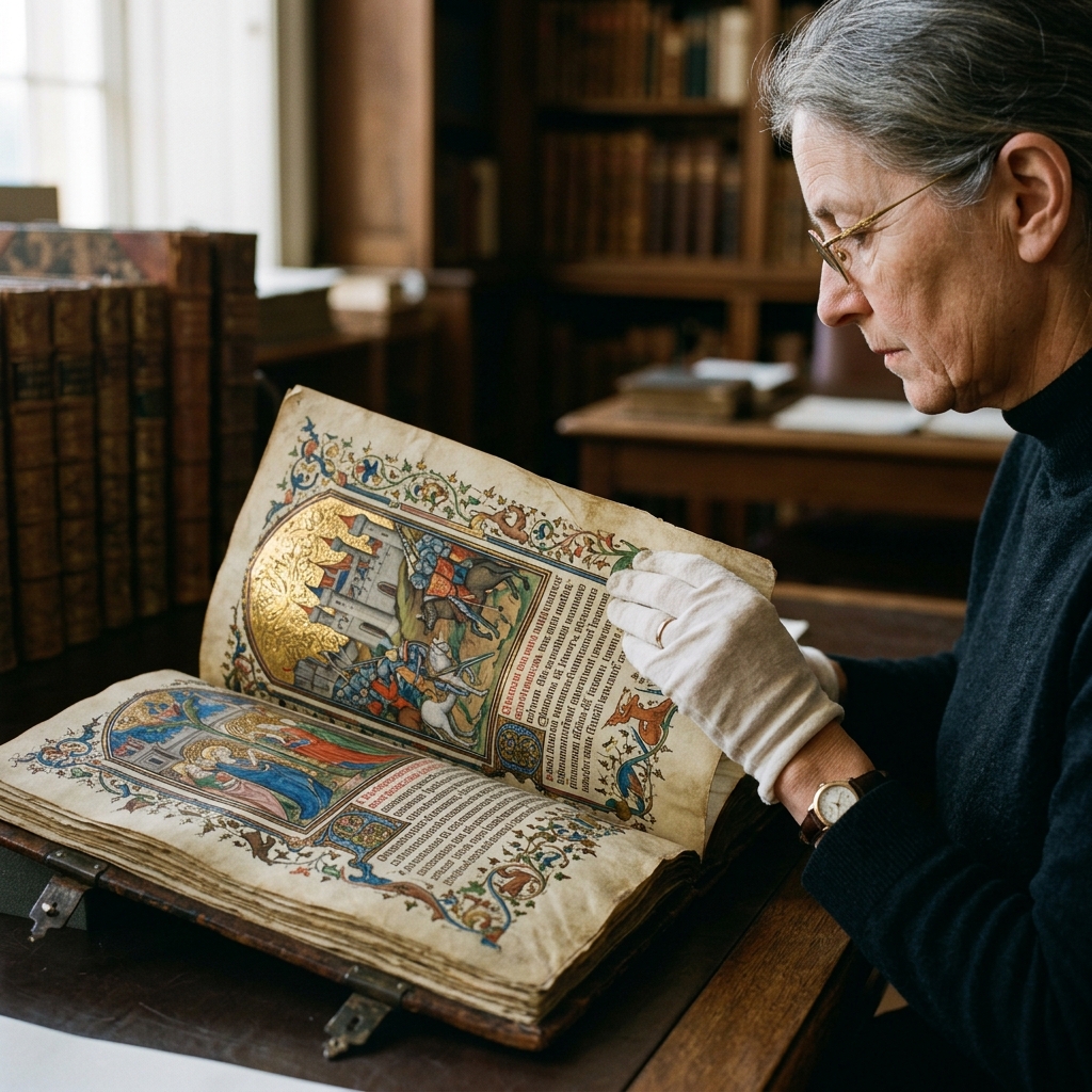 Close de página de manuscrito medieval ilustrado