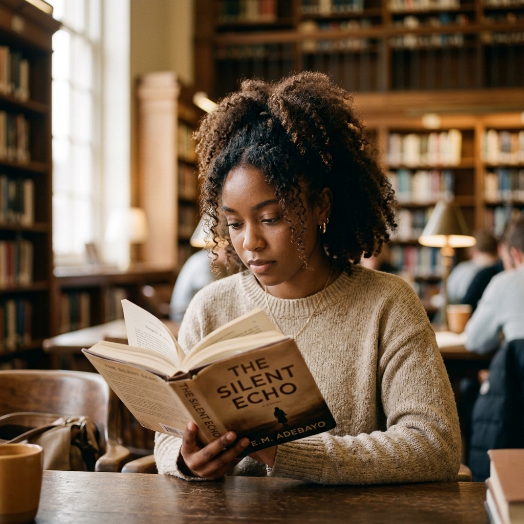 Estudante lendo livro atenta